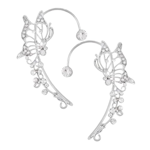 CAXUSD Silberne Schmetterling Ohrklemme mit Funkelnden Strasssteinen Komfortabler Ohrschmuck ohne Ohrloch Langlebig und Hautfreundlich für Damen und Festliche Anlässe von CAXUSD