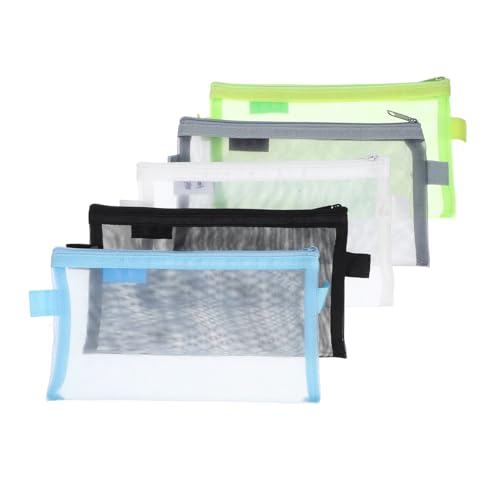 CAXUSD Transparentes Federmäppchen Mit Reißverschluss Netz-Aufbewahrungstasche Tragbarer Aktentaschen-Organizer Schreibwarenhalter Für Studenten 5 Stück in Weiß Schwarz Grau Blau Grün von CAXUSD