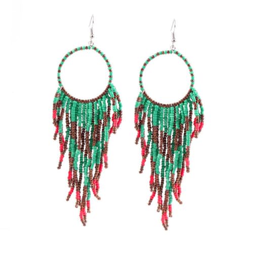 CAXUSD Vintage Ohrringe mit Langen Quasten Boho Ethno Stil Ohrhänger für Damen Farbige Tropfen Anhänger Legerer Schmuck für Alltag Party und Festliche Anlässe Blau Rot von CAXUSD