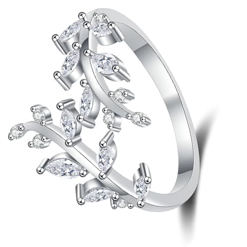Artistic Branch Design Rings Crystal Embellished Comfort Fit Jewelry Accessory Allergy Resistant Copper Statement Rings Diamonds Leaf Branch von CAZSTYK