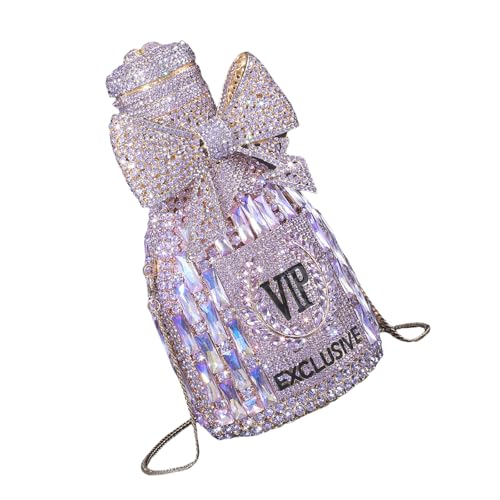 Auffällige Handtasche mit Strasssteinen, Abendtasche in Champagnerflasche, Cocktail-Party, Schultertasche für modische Frauen, glitzernde Party-Clutch, violett, One Size von CAZSTYK