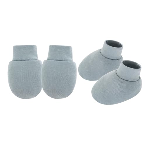 CAZSTYK 1 Set Baumwolle Neugeborene Anti Kratzer Fäustlinge und Schühchen Weiche Atmungsaktive Babysocken Handschuhe für Säuglinge Hautschutz Geschlechtsneutral Baby, Blaugrau, Einheitsgröße von CAZSTYK