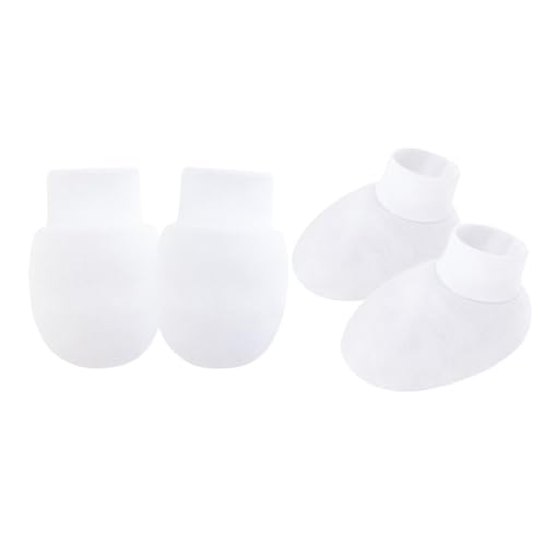 CAZSTYK 1 Set Baumwolle Neugeborene Anti Kratzer Fäustlinge und Schühchen Weiche Atmungsaktive Babysocken Handschuhe für Säuglinge Hautschutz Geschlechtsneutral Baby, weiß, Einheitsgröße von CAZSTYK