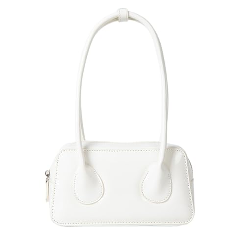 CAZSTYK Damen Koreanische einfache Umhängetasche Wetlook PU-Leder Unterarmtasche mit Tragegriff oben Reißverschluss Handtasche Schulranzen modisch, weiß, universal von CAZSTYK