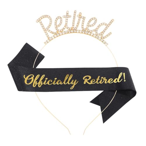 CAZSTYK Diademe und Schärpe für den Ruhestand, offizieller Gürtel im Ruhestand, Strass, glitzernder Kopfschmuck für ältere Menschen, Erwachsene, Ruhestandsfeier von CAZSTYK