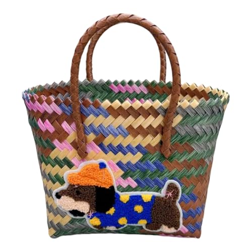 CAZSTYK Einzigartige gewebte Tasche mit Dackel-Motiv, Retro-Streifen, großes Fassungsvermögen, praktische Handtasche für Arbeit oder Freizeit, Orange Hat Dog CAZSTYK Einzigartige gewebte Tasche mit Dackel-Motiv, Retro-Streifen, großes Fassungsvermögen, praktische Handtasche für Arbeit oder Freizeit, Orange Hat Dog von CAZSTYK
