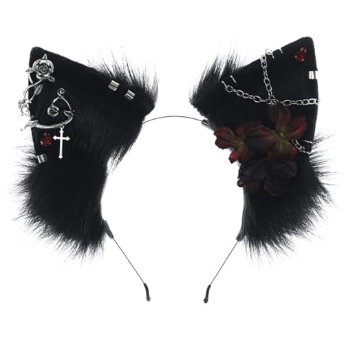 CAZSTYK Gothic Anime Thema Gatherings Wolf Ohr Stirnband mit Blume Film Enthusiasten Plüsch Stirnband für Jugendliche Erwachsene CAZSTYK Gothic Anime Thema Gatherings Wolf Ohr Stirnband mit Blume Film Enthusiasten Plüsch Stirnband für Jugendliche Erwachsene von CAZSTYK