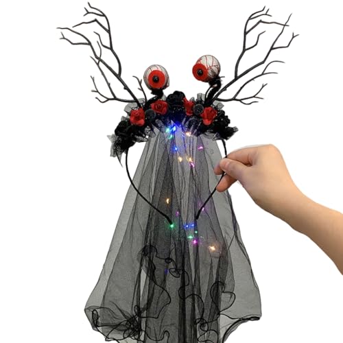 CAZSTYK Leuchtende Rose Stirnband Geisterbraut Schleier Braut Cosplay Kostüm Kopfbedeckung Haarschmuck Halloween Kostüm von CAZSTYK