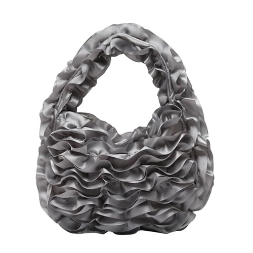 CAZSTYK Luxuriöse Handtasche mit Knitterstruktur, Spitze, gerüscht, verschiedene Tragemöglichkeiten, leichte Tasche mit Tragegriff oben, für Damen und Mädchen, grau CAZSTYK Luxuriöse Handtasche mit Knitterstruktur, Spitze, gerüscht, verschiedene Tragemöglichkeiten, leichte Tasche mit Tragegriff oben, für Damen und Mädchen, grau von CAZSTYK
