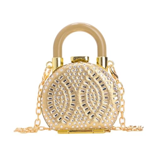 CAZSTYK Luxuriöse Tasche mit Strasssteinen, kleine Abendtasche für Hochzeiten und Partys, kompakte Größe, Handtasche, Lippenstift-Etui, kompakte Größe, gold, One Size von CAZSTYK