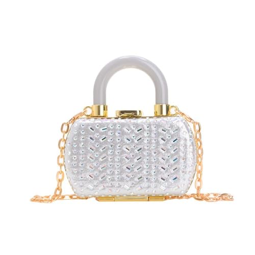 CAZSTYK Luxuriöse Tasche mit Strasssteinen, kleine Abendtasche für Hochzeiten und Partys, kompakte Größe, Handtasche, Lippenstift-Etui, kompakte Größe, silber, One Size von CAZSTYK