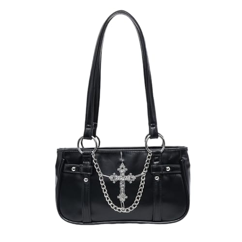 CAZSTYK PU Punk Umhängetasche mit Legierung Kette Designs Unterarmtaschen Büro Handtasche Abend Geldbörse für Modebegeisterte, Schwarz von CAZSTYK