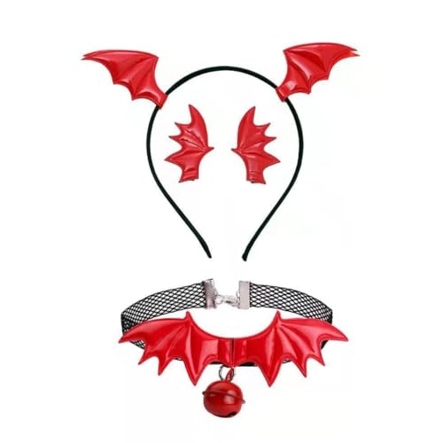 CAZSTYK Punk Kopfschmuck Fledermausflügel Halloween Ein Paar Haarspange + Choker + Haarreifen Teufelsflügel Cool Girl Fledermausflügel Thema von CAZSTYK