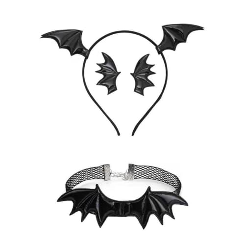 CAZSTYK Punk Kopfschmuck Fledermausflügel Halloween Ein Paar Haarspange + Choker + Haarreifen Teufelsflügel Cool Girl Fledermausflügel Thema von CAZSTYK