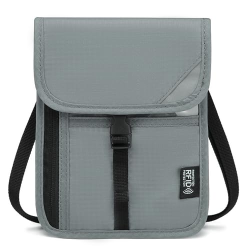 CAZSTYK Reise-Halstasche, Brustbeutel mit RFID-blockierendem Familienpasshalter für einfaches Reisen, einfaches Design, für Männer und Frauen, Reisetasche, Reisepass und Dokumente, grau, One Size von CAZSTYK
