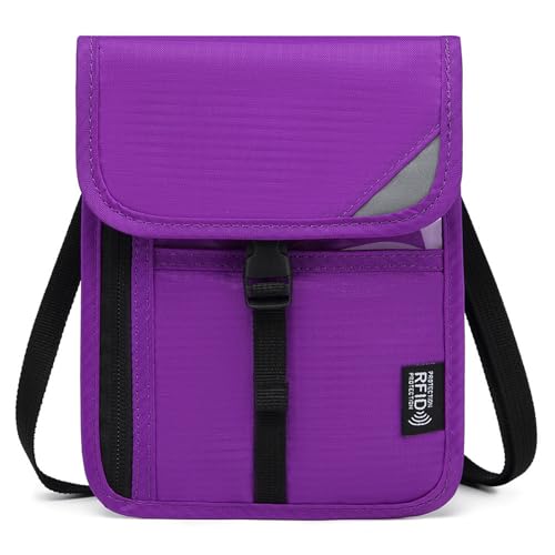 CAZSTYK Reise-Halstasche, Brustbeutel mit RFID-blockierendem Familienpasshalter für einfaches Reisen, einfaches Design, für Männer und Frauen, Reisetasche, Reisepass und Dokumente, violett, One Size von CAZSTYK