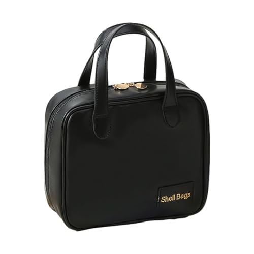 CAZSTYK Tragbare PU-Make-up-Aufbewahrungstasche mit Griff, Reise-Kosmetik-Organizer für Damen und Mädchen, Schwarz von CAZSTYK