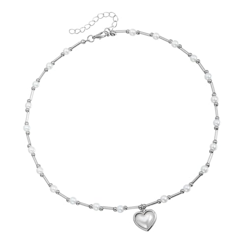 CAZSTYK Trendige Herz-Perlen-Halskette, vielseitiges Schichtstück, Liebesanhänger, Halskette für den täglichen und formellen Anlass, zarter Perlenanhänger, Geschenk, Schmuck, Einheitsgröße, Wie von CAZSTYK