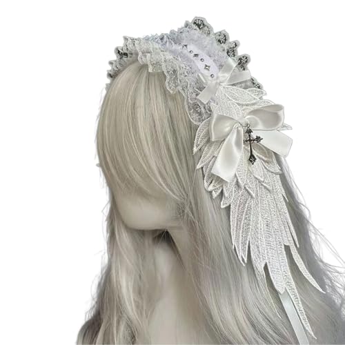 Cooles Punk, Anime-Schleife, Kopfband, Engelsflügel, Spitze, Stirnband für Halloween, Party, Cosplay, Kostüm, Haarschmuck für Frauen, einzigartige Haardekoration von CAZSTYK