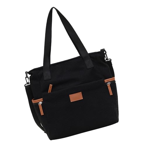 Damen Corduroy Crossbody Bag Soft Fabric Large Interior Shoulder Bags Satchel Handtasche für Arbeit oder Schule Trendy Damen Geldbörse, Schwarz , One Size von CAZSTYK