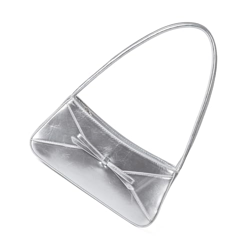 Modische Schultertasche mit praktischer PU-Leder-Abendtasche, lässige Handtasche, Achsel-Geldbörse für Tragemöglichkeit, stilvolle Handtasche, silber, One Size von CAZSTYK