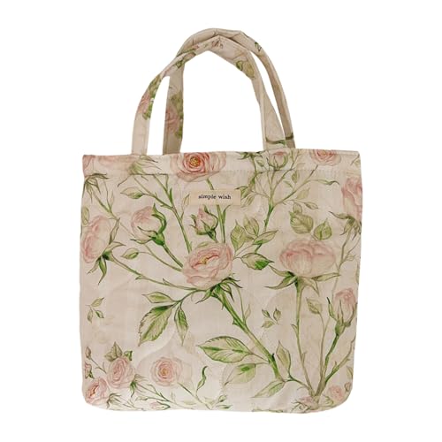 Modische gesteppte Baumwoll-Handtasche mit Blumenmuster für Damen, großes Fassungsvermögen, Tragegriff oben, Schultertasche, Winter-Einkaufstasche, leichte Reisetasche, B, One Size von CAZSTYK