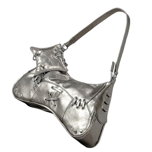 Punk Handtasche PU Leder Damen Crossbody Tasche mit bequemem Schultergurt Unterarmtaschen für das tägliche Pendeln oder Reisen PU Leder Geldbörse, silber, One Size von CAZSTYK