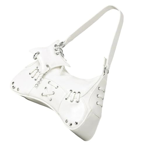 Punk Handtasche PU Leder Damen Crossbody Tasche mit bequemem Schultergurt Unterarmtaschen für das tägliche Pendeln oder Reisen PU Leder Geldbörse, weiß, One Size von CAZSTYK