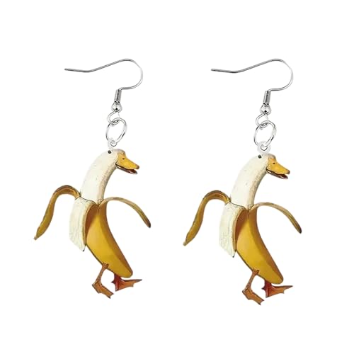 Schöne Enten-Bananen-Ohrringe mit seltsamen Stilen, Acryl-Handwerkskunst, einzigartige Geburtstage und besondere Anlässe, stilvolle baumelnde Ohrringe für Outfits von CAZSTYK