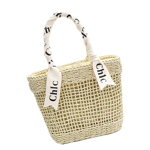 Stilvolle Strohtasche mit hohlem Design, verschiedene Tragemöglichkeiten, Schultertasche, Reisetasche, Crossbody-Tasche für Einkäufe oder Strandausflüge, Strohtasche, beige, One Size von CAZSTYK