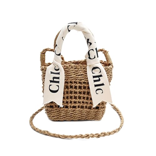 Stilvolle Strohtasche mit hohlem Design, verschiedene Tragemöglichkeiten, Schultertasche, Reisetasche, Crossbody-Tasche für Einkäufe oder Strandausflüge, Strohtasche, khaki, One Size von CAZSTYK
