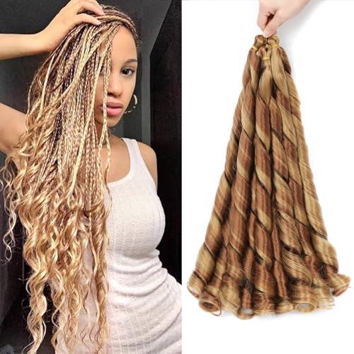 French Curly Braiding Hair for Box Braids 22 inch Loose Wave Braiding Hair Pre Stretched Bouncy Braiding Hair Crochet Hair Spiral Curl Synthetic Hair Extensions for Women (P30/27#, 22 Zoll) von CAZSYSDD