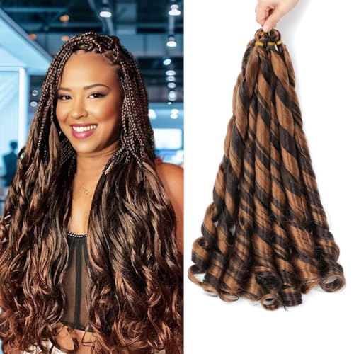 French Curly Braiding Hair for Box Braids 22 inch Loose Wave Braiding Hair Pre Stretched Bouncy Braiding Hair Crochet Hair Spiral Curl Synthetic Hair Extensions for Women (P4/30#, 22 Zoll) von CAZSYSDD