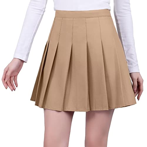 Plissierter Minirock, hohe Taille, Tennisröcke, Skorts für Frauen und Mädchen, Schuluniform, Kleid, Cheer Rock mit Shorts, 2T-4XL, Champagner, 4X-Groß von CAZUOYI