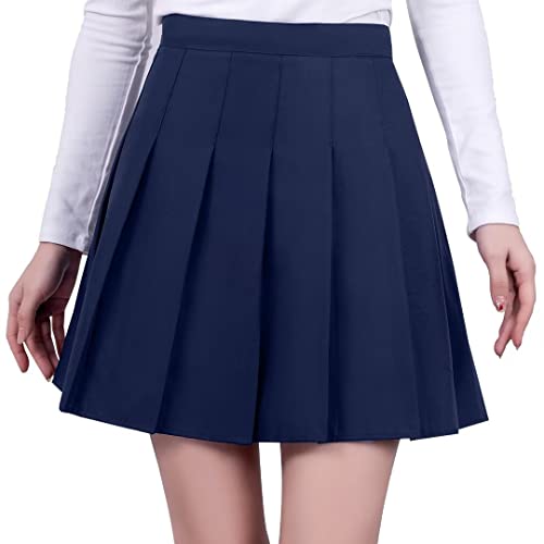 Plissierter Minirock, hohe Taille, Tennisröcke, Skorts für Frauen und Mädchen, Schuluniform, Kleid, Cheer Rock mit Shorts, 2T-4XL, Marineblau, Klein von CAZUOYI