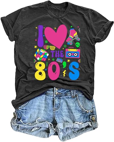 80er Jahre Shirts für Frauen 80er Jahre Neon Musik Grafik T-Shirt Hip Hop 80er Jahre Party Outfits Mädchen I Love The 80's T-Shirt, Dunkelgrau, Groß 80er Jahre Shirts für Frauen 80er Jahre Neon Musik Grafik T-Shirt Hip Hop 80er Jahre Party Outfits Mädchen I Love The 80's T-Shirt, Dunkelgrau, Groß von CAZYCHILD