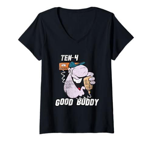 Damen Retro Trucker Ten-4 Good Buddy Grafik T-Shirt mit V-Ausschnitt Damen Retro Trucker Ten-4 Good Buddy Grafik T-Shirt mit V-Ausschnitt von CB Radio Classics