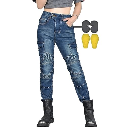 CBBI-WCCB Damen Moto Jeans Motorrad Hose mit Protektoren Motorradhose。 (Blau, XS=28W/31L) von CBBI-WCCB
