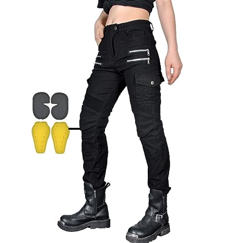 CBBI-WCCB Damen Moto Jeans Motorrad Hose mit Protektoren Motorradhose. (Schwarz, M = 32W / 31L) von CBBI-WCCB