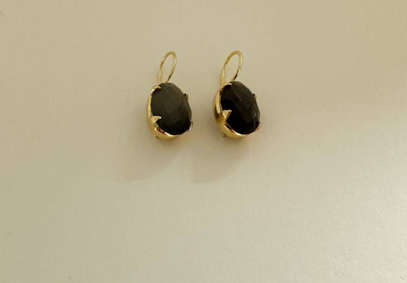 Hängende Braune Goldohrringe Mit Grauer Mondstein Edelstein, Ovale Goldohrringe, Ohrring 18K Vergoldet, Valentinstag Für Frau von CBFINEGOLDENJEWELRY