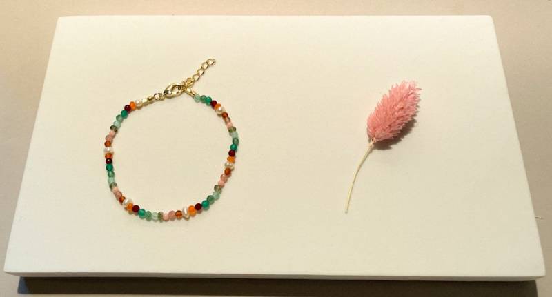 Perlenarmband Mit Bunten Edelsteinen, Armband Geburtssteinen, Goldarmband, Perlen Armband, 18Karat Vergoldet, Geschenk Frau von CBFINEGOLDENJEWELRY