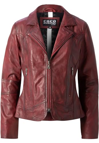 CBL Damen Lederjacke aus Echtleder im klassisches Design, Farbe:dunkelrot, Größe:40 von CBL