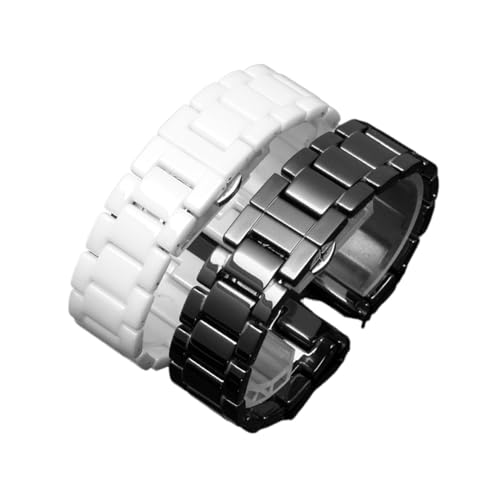 LQXHZ 14mm 16mm 18mm 20mm 22mm Hochwertige Silberne Uhrenschnalle Und Weiße Keramik-Uhrenarmbänder For Männer Und Frauen (Color : White, Size : 21mm) von LQXHZ