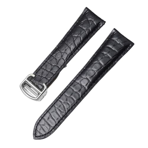 LQXHZ Armband Aus Alligatorleder, Kompatibel Mit Cartier Solo Tank London, Echtes Leder, Schwarz, Braun, Uhrenarmband For Herren Und Damen, 16 18 20 22 24 Mm (Color : Black-silver, Size : 24mm) von LQXHZ