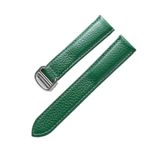 LQXHZ Gürtel Leder Uhrenarmband Litschi Weiches Leder Herrengürtel Damen Armband Kompatibel Mit Cartier Tank London Blue Uhrenzubehör (Color : Green silver buckle, Size : 16mm) von LQXHZ