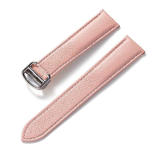 LQXHZ Gürtel Leder Uhrenarmband Litschi Weiches Leder Herrengürtel Damen Armband Kompatibel Mit Cartier Tank London Blue Uhrenzubehör (Color : Pink silver buckle, Size : 18mm) von LQXHZ