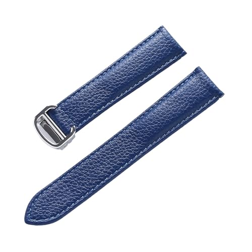 LQXHZ Gürtel Leder Uhrenarmband Litschi Weiches Leder Herrengürtel Damen Armband Kompatibel Mit Cartier Tank London Blue Uhrenzubehör (Color : Blue silver buckle, Size : 19mm) von LQXHZ