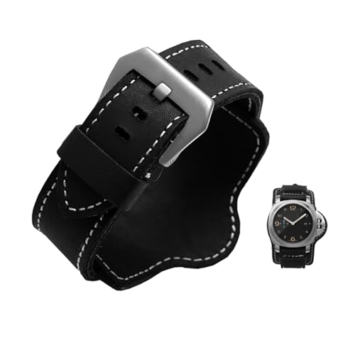 LQXHZ Retro Dick Echtes Leder Uhrenarmband Uhrenarmband Herren Armbanduhr Armband Armbanduhren Band 20 22 24mm 26mm Braun Schwarz Mit Mat (Color : Black silver buckle, Size : 20mm) von LQXHZ