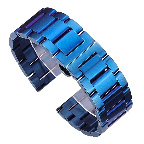 CBLDF Uhrenarmband 316L Edelstahl Blau Silber Damen Herren Metall Uhrenarmband Gerade Endglieder 18 20 21 22 Mm 23 Mm 24 Mm (Color : Blue Brushed, Size : 22mm) von CBLDF