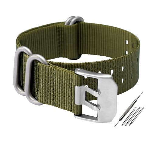 LQXHZ Nylon Uhrenarmband 22mm 23mm Uhrenarmband Wasserdicht Sport For Uhrenarmbänder Armband Schwarz Modearmband For Herren Gürtel (Color : Green two silver, Size : 22mm) von LQXHZ